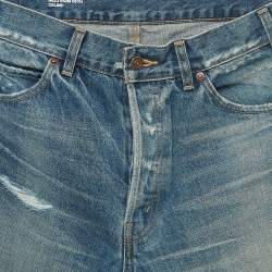 Celine Blue Distressed Denim Buttoned Shorts M Waist 32''