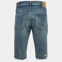 Celine Blue Distressed Denim Buttoned Shorts M Waist 32''