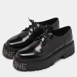 Celine Leather Black Leather Accents Studded Lace Up Derby Size 41