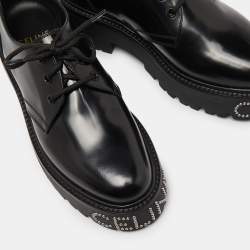 Celine Leather Black Leather Accents Studded Lace Up Derby Size 41