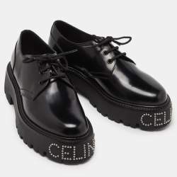 Celine Leather Black Leather Accents Studded Lace Up Derby Size 41