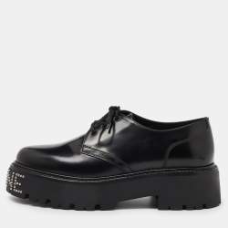 Celine Leather Black Leather Accents Studded Lace Up Derby Size 41