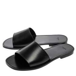 Celine Black Leather Flat Slides Size 44