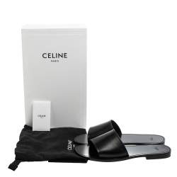 Celine Black Leather Flat Slides Size 44