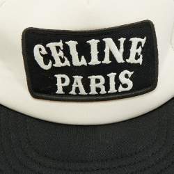Pre Owned Celine Black/Off White Logo Applique Cotton Canvas and Mesh Trucker Cap S