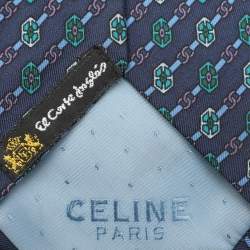Pre Owned Celine Blue Printed Silk Neck Tie