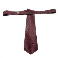Celine Burgundy Geometric Logo Print Silk Tie 