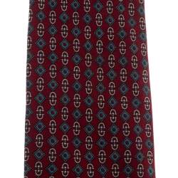 Celine Burgundy Geometric Logo Print Silk Tie 