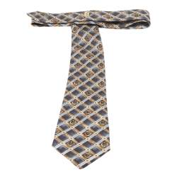 Pre Owned Celine Vintage Grey and Gold Equestrian Print Silk Tie