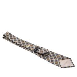 Pre Owned Celine Vintage Grey and Gold Equestrian Print Silk Tie