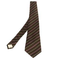 Celine Brown Equestrian Print Silk Tie