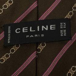 Celine Brown Equestrian Print Silk Tie