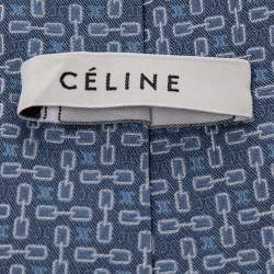 Pre Owned Celine Blue Geometric Logo Jacquard Silk Tie