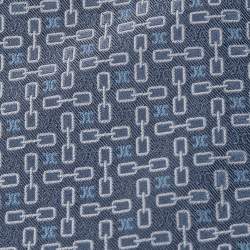 Pre Owned Celine Blue Geometric Logo Jacquard Silk Tie