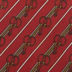 Celine Vintage Red Diagonal Striped Printed Silk Tie 