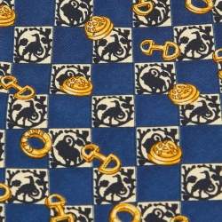 Celine Vintage Navy Blue Print Silk Traditional Tie