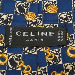 Celine Vintage Navy Blue Print Silk Traditional Tie