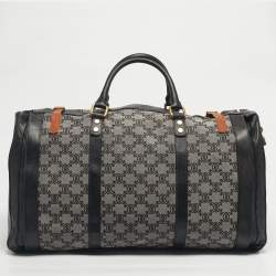 Pre Owned Celine Black/Grey Macadam Canvas and Leather Duffel Bag