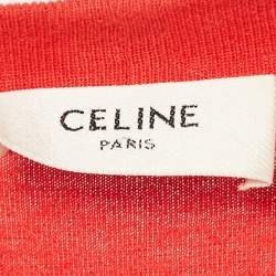 Pre Owned Celine Red Logo Print Jersey Crewneck T-Shirt L