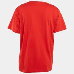 Pre Owned Celine Red Logo Print Jersey Crewneck T-Shirt L