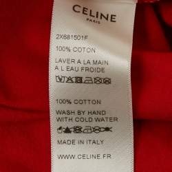 Pre Owned Celine Red Logo Print Jersey Crewneck T-Shirt L