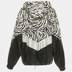 Pre Owned Celine Black Black /White Zebra Print Nylon Loose Cut Hooded Jacket XL