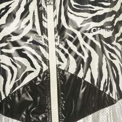 Pre Owned Celine Black Black /White Zebra Print Nylon Loose Cut Hooded Jacket XL