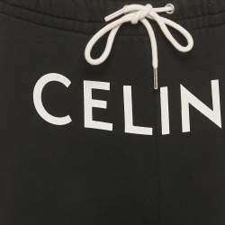 Pre Owned Celine Black Logo Print Cotton Track Pants S