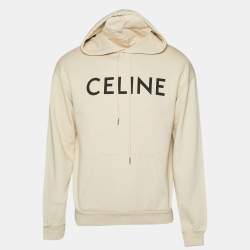 Pre Owned Celine Beige Logo Print Cotton Hoodie S