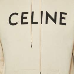 Pre Owned Celine Beige Logo Print Cotton Hoodie S