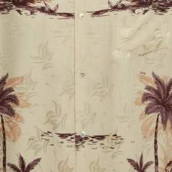مملوكة مسبقًا Celine Beige Hawaiian Palm Tree Print Silk Bowling Shirt L