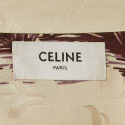 مملوكة مسبقًا Celine Beige Hawaiian Palm Tree Print Silk Bowling Shirt L