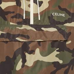 Pre Owned Celine Green Camouflage Print Nylon Anorak Windbreaker S