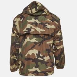 Pre Owned Celine Green Camouflage Print Nylon Anorak Windbreaker S
