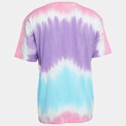 Pre Owned Celine Multicolor Studded Logo Print Cotton Crew Neck T-Shirt L