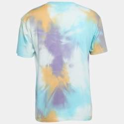 Pre Owned Celine Multicolor Studded Logo Print Tie Dye Cotton Crew Neck T-Shirt S