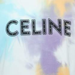 Pre Owned Celine Multicolor Studded Logo Print Tie Dye Cotton Crew Neck T-Shirt S