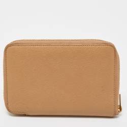Pre Owned Celine Beige Leather Medium Zipped Around Wallet