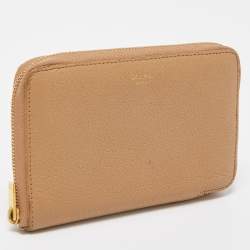 Pre Owned Celine Beige Leather Medium Zipped Around Wallet