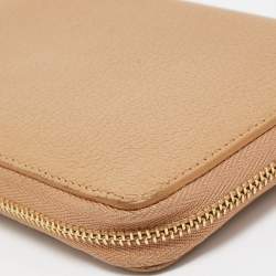 Pre Owned Celine Beige Leather Medium Zipped Around Wallet