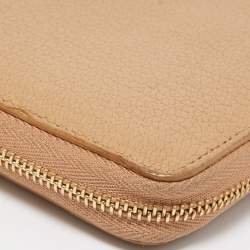 Pre Owned Celine Beige Leather Medium Zipped Around Wallet