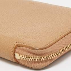 Pre Owned Celine Beige Leather Medium Zipped Around Wallet