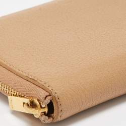 Pre Owned Celine Beige Leather Medium Zipped Around Wallet