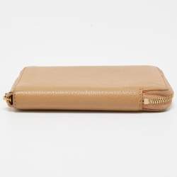 Pre Owned Celine Beige Leather Medium Zipped Around Wallet