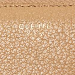 Pre Owned Celine Beige Leather Medium Zipped Around Wallet