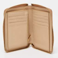 Pre Owned Celine Beige Leather Medium Zipped Around Wallet