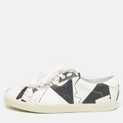 Celine White/Black Print Leather Triomphe Sneakers Size 41