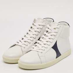 Celine White/Navy Blue Leather High Top Sneakers Size 44