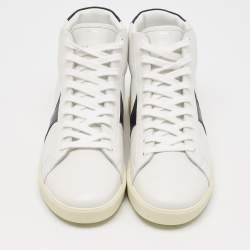 Celine White/Navy Blue Leather High Top Sneakers Size 44