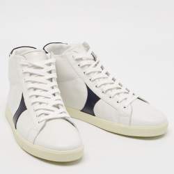 Celine White/Navy Blue Leather High Top Sneakers Size 44